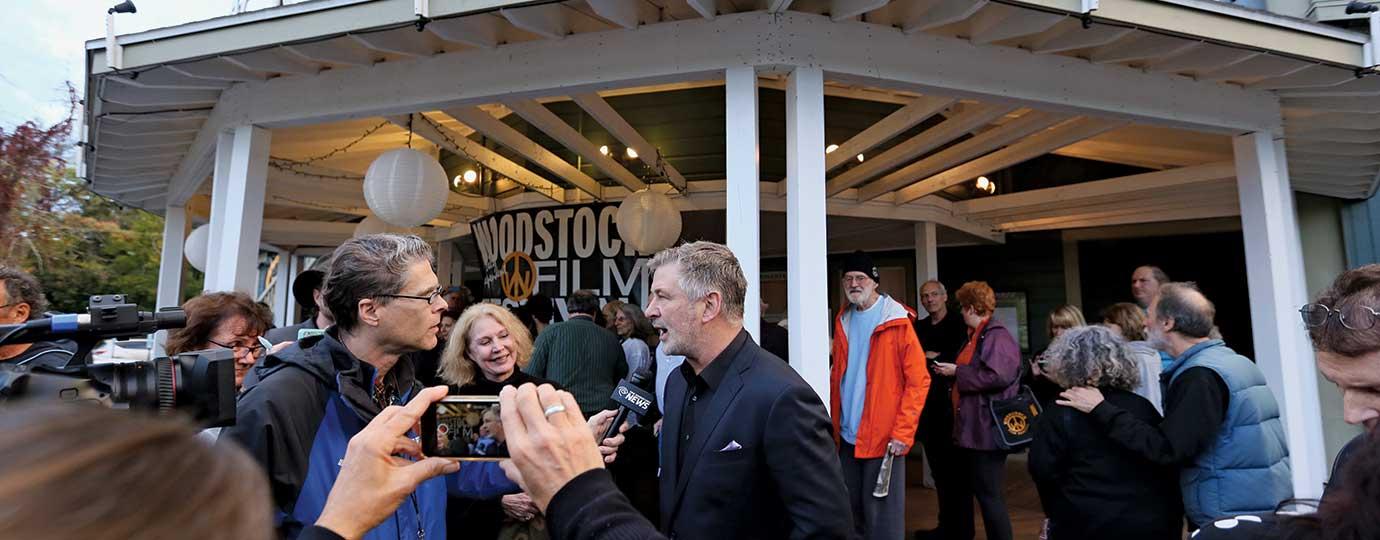 Alec Baldwin is interviewed outside the Woodstock Playhouse before the world premiere of BLIND
